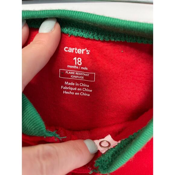 Carter's 1 piece fleece footed red green reindeer pajamas baby size 18 months - Picture 4 of 5